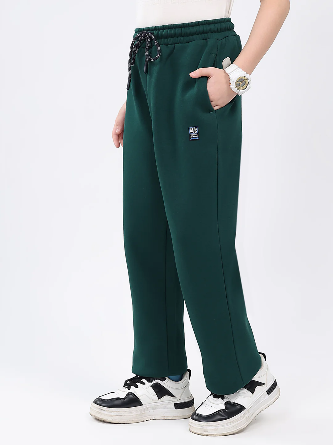 Boys Dark Green Solid Regular Fit Lower - Image 3