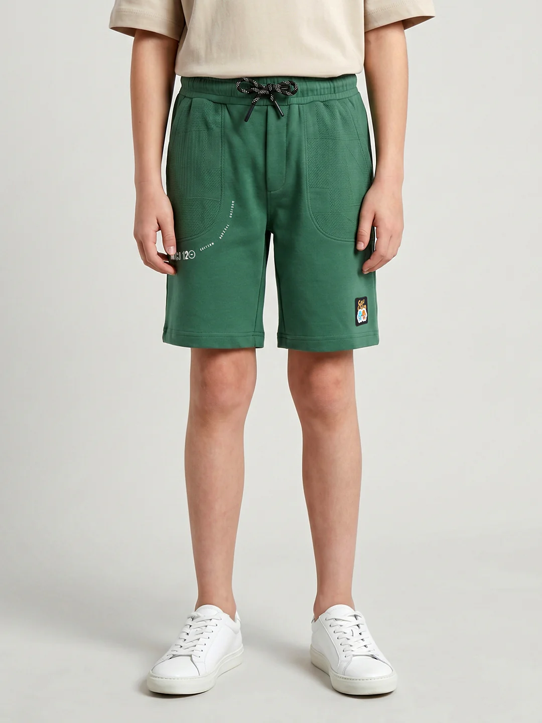 Boys Dark Green Solid Regular Fit Shorts