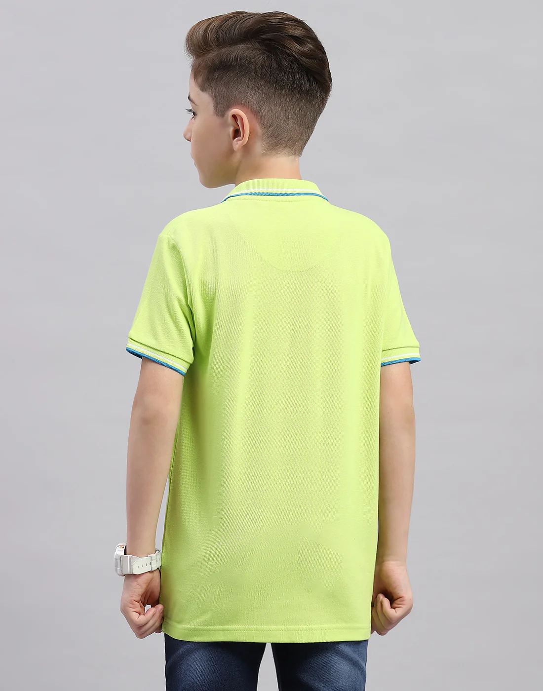 Boys Fluorescent Green Printed Polo Collar Half Sleeve T-Shirt - Image 5