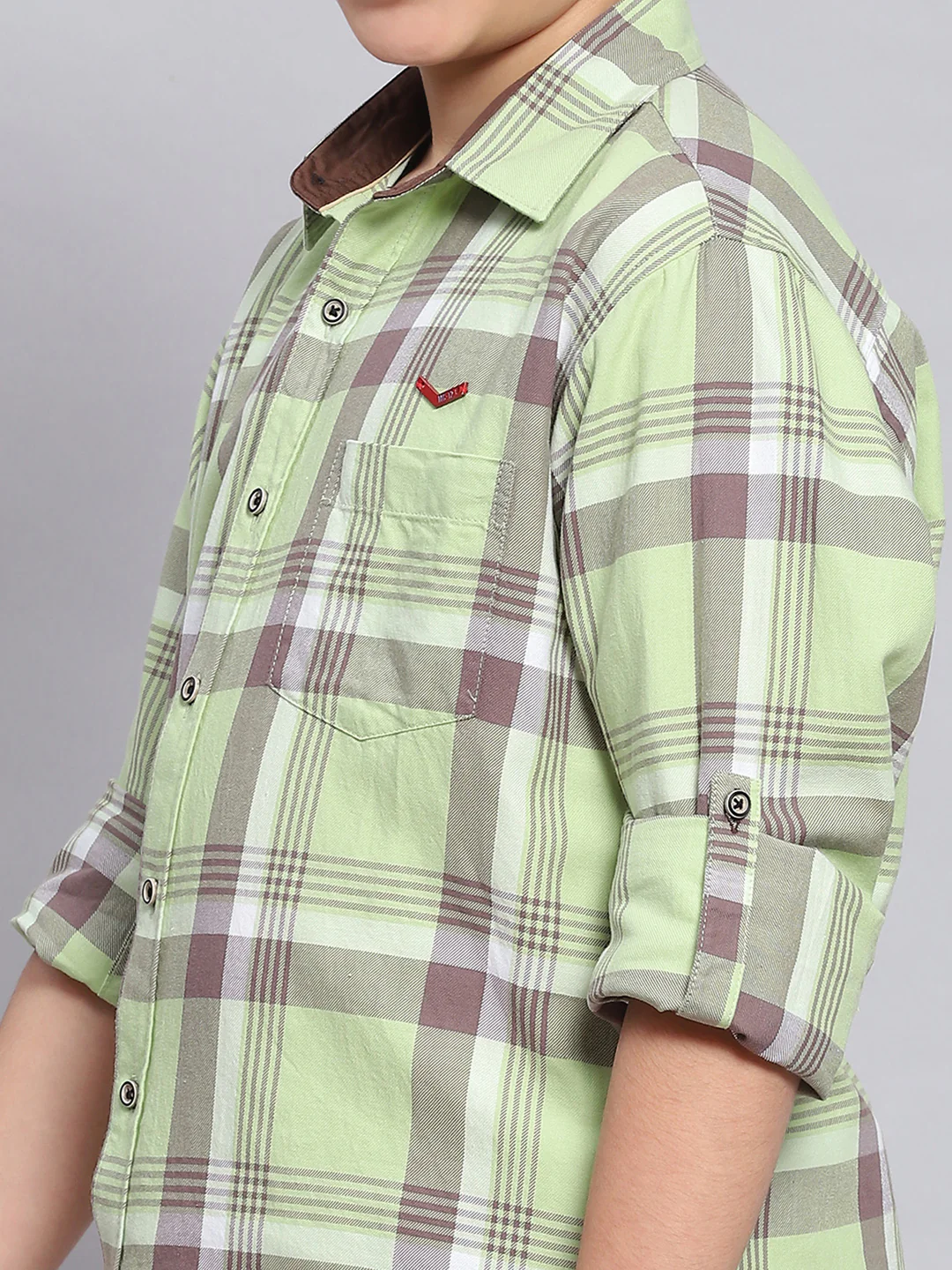 Boys Green Check Spread Collar Full Sleeve Shirts - Image 6