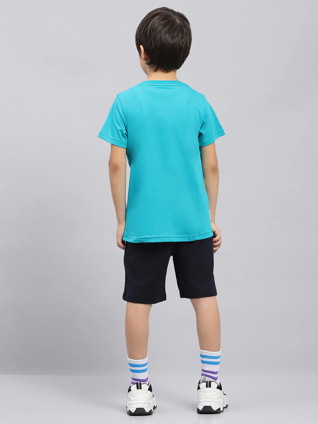 Boys Green & Navy Blue Printed Round Neck Half Sleeve Bermuda Set - Image 5
