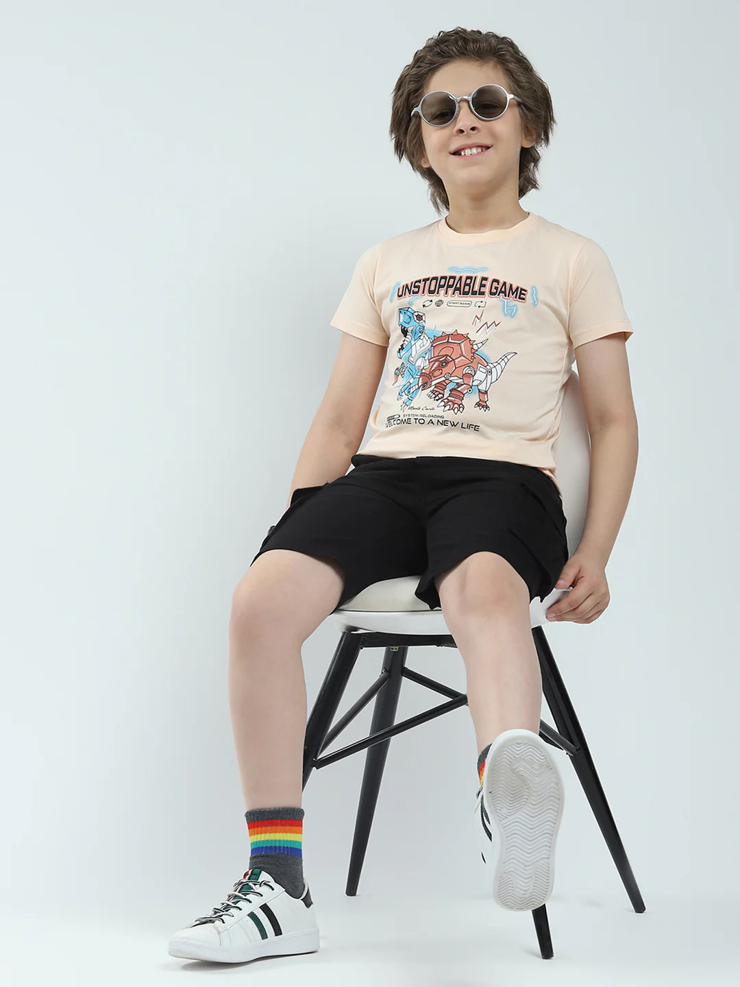 Boys Green & Peach Printed Round Neck Half Sleeve T-Shirt (Pack of 2) - Image 2