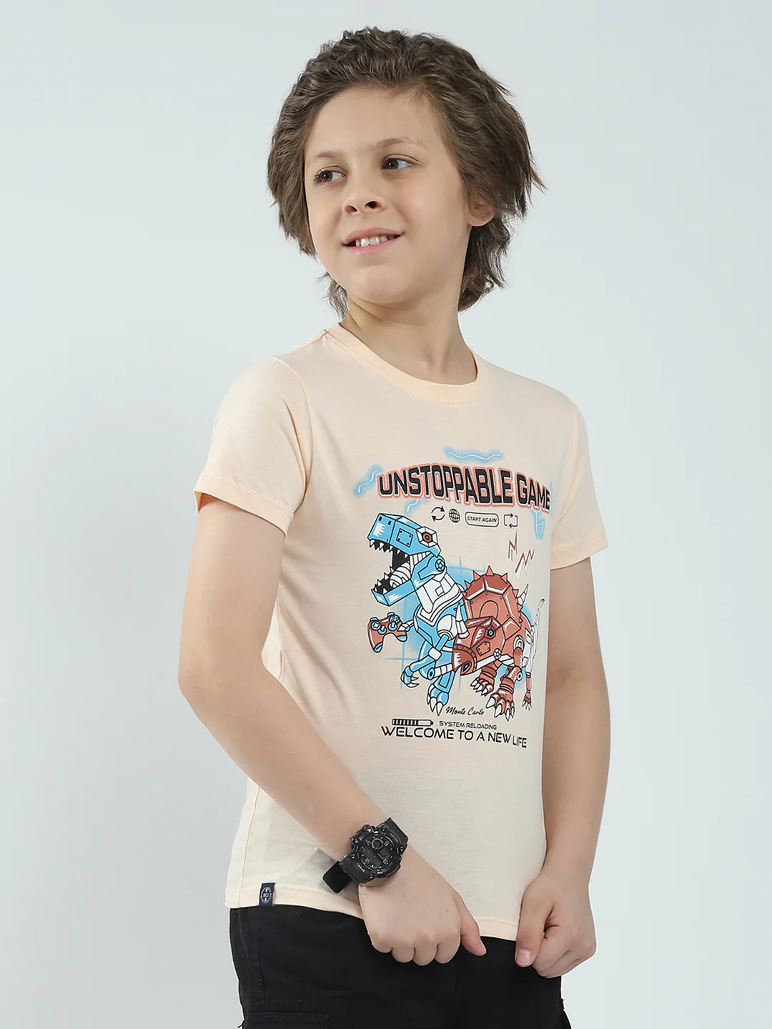 Boys Green & Peach Printed Round Neck Half Sleeve T-Shirt (Pack of 2) - Image 5