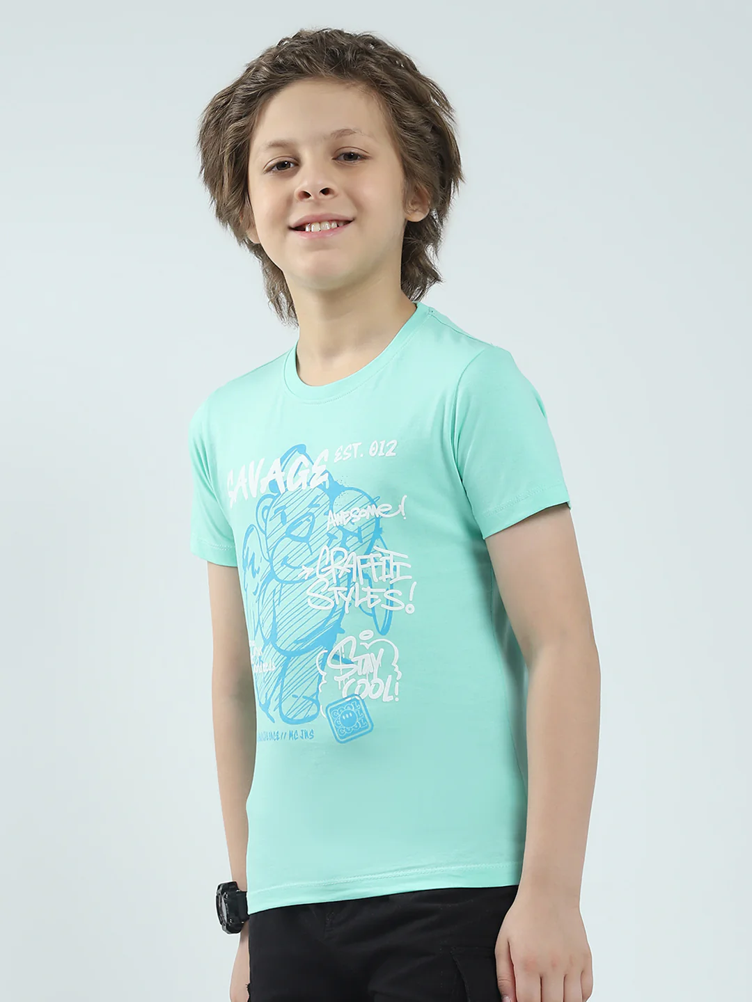 Boys Green & Peach Printed Round Neck Half Sleeve T-Shirt (Pack of 2) - Image 9