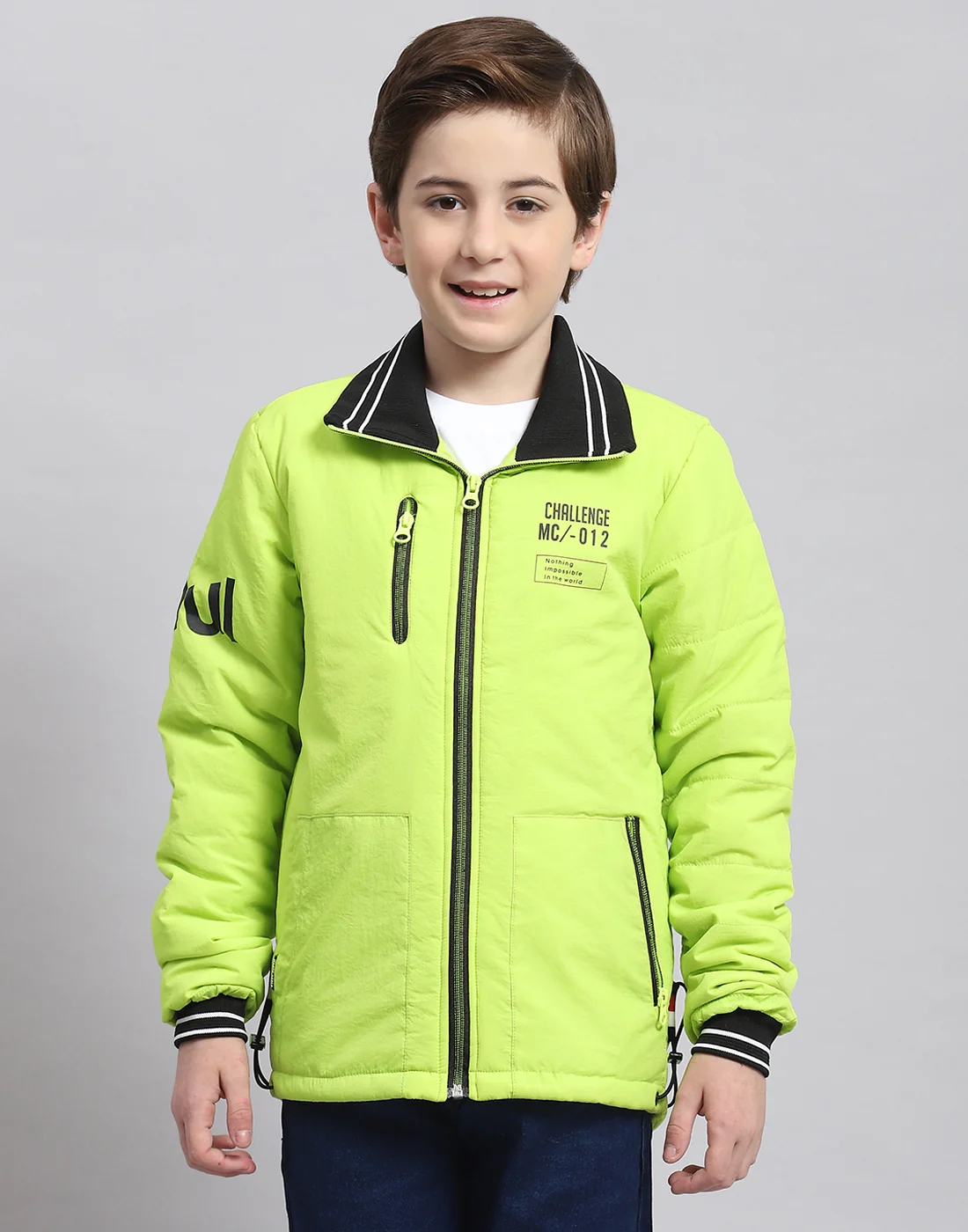 Boys Green Printed Collar Full Sleeve Boys Jacket - Image 2