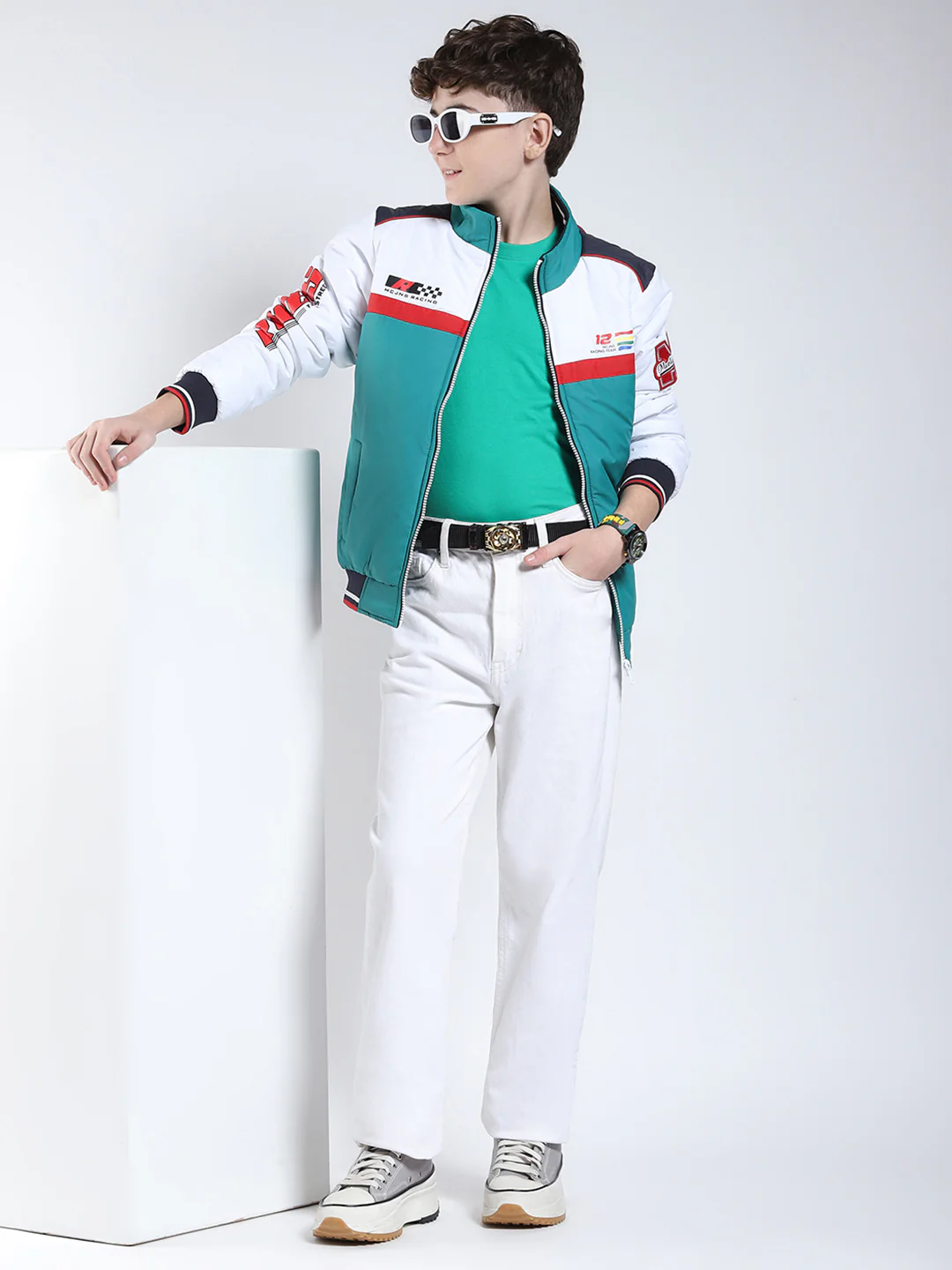 Boys Green Printed Collar Full Sleeve Boys Jacket - Image 2
