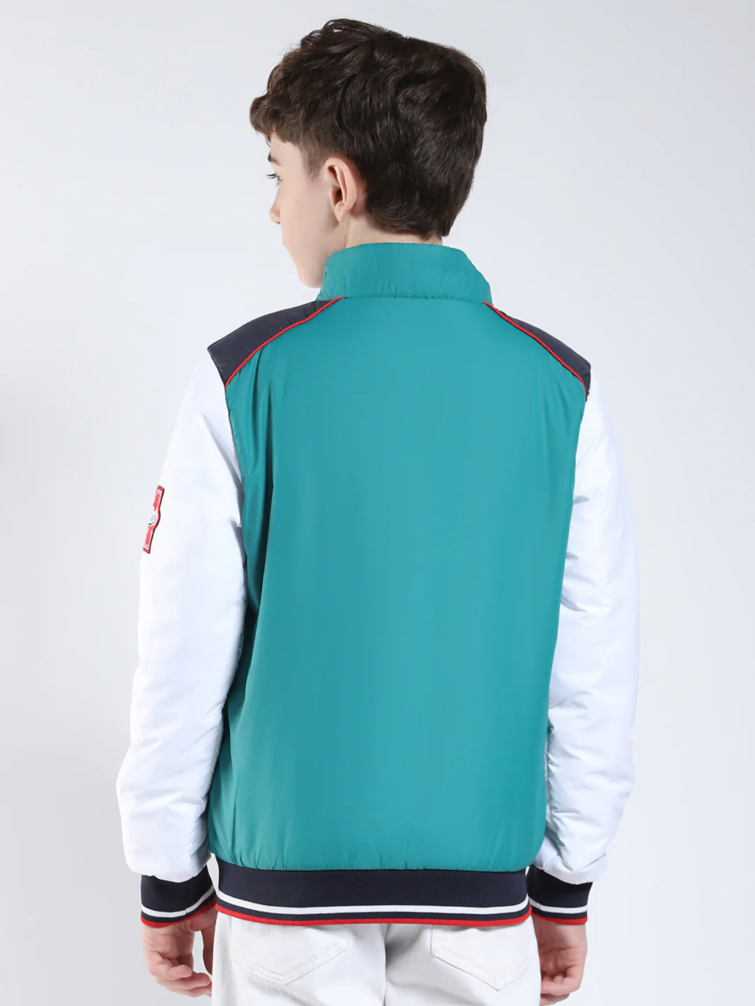 Boys Green Printed Collar Full Sleeve Boys Jacket - Image 5