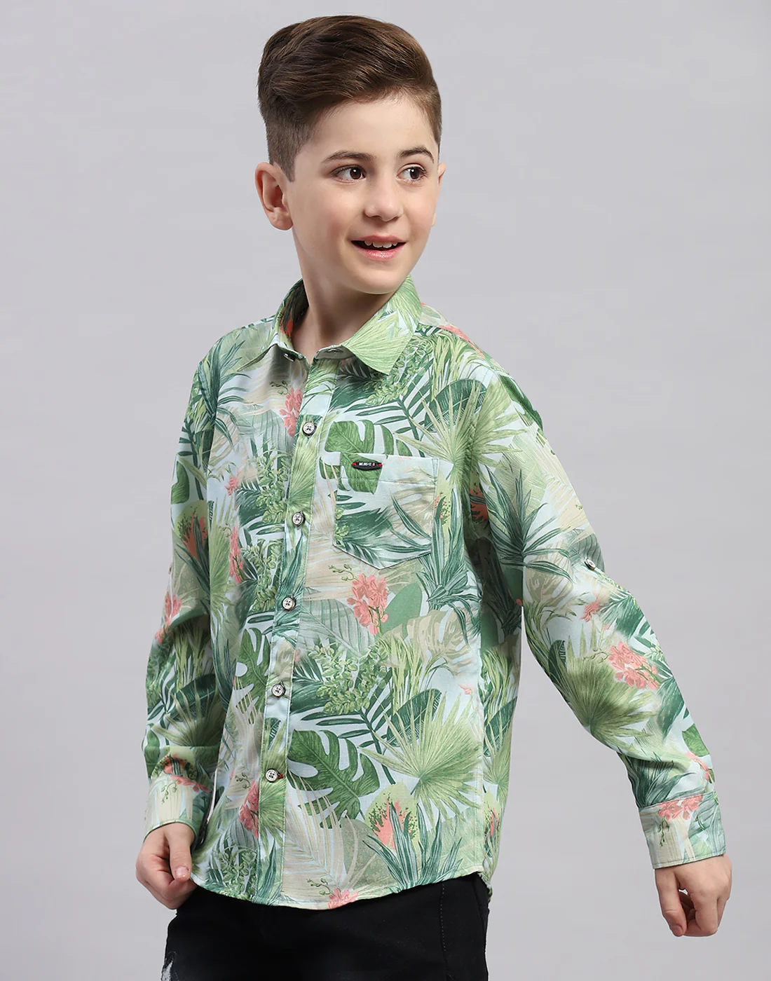 Boys Green Printed Collar Full Sleeve Shirt - Image 3