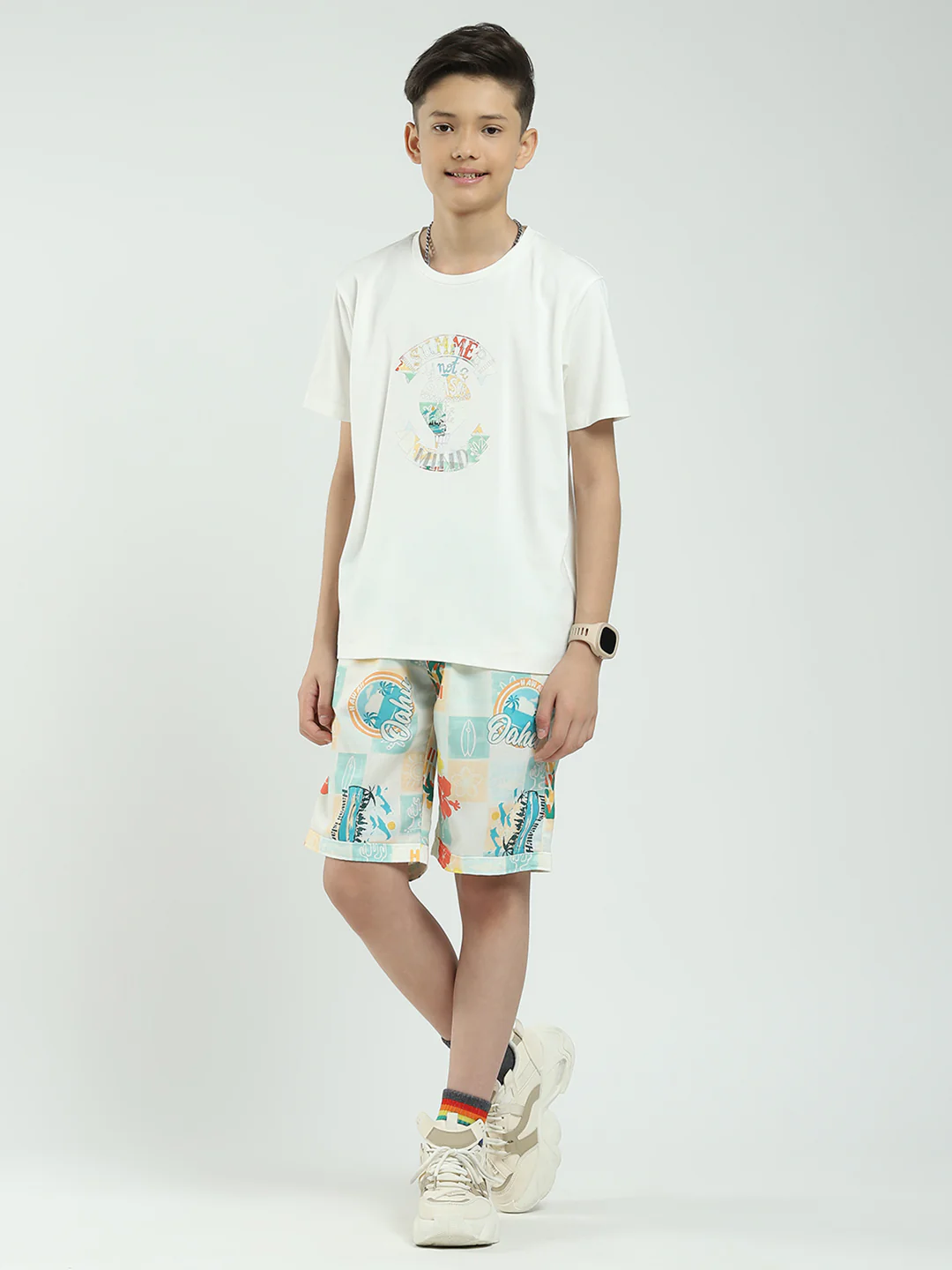 Boys Green Printed Collar Half Sleeve Cords Set - Image 7