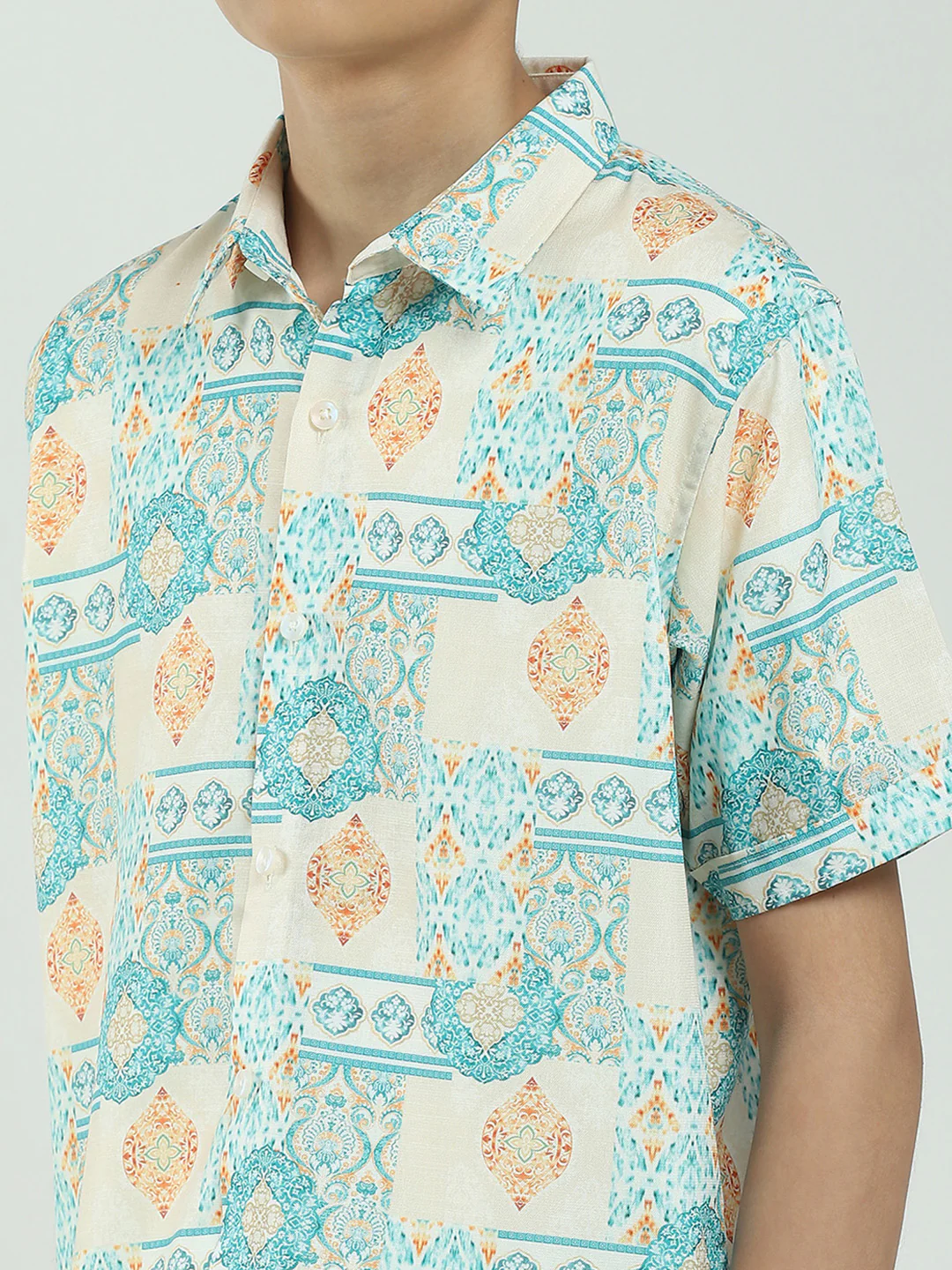 Boys Green Printed Collar Half Sleeve Cords Set - Image 8