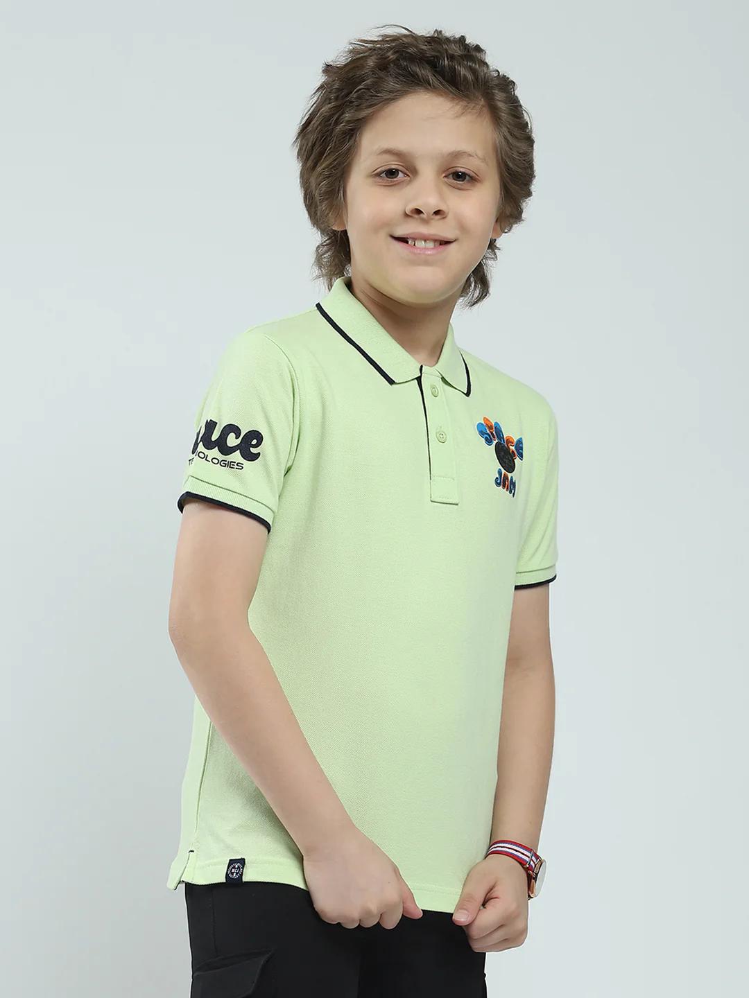 Boys Green Printed Collar Half Sleeve T-Shirt - Image 4