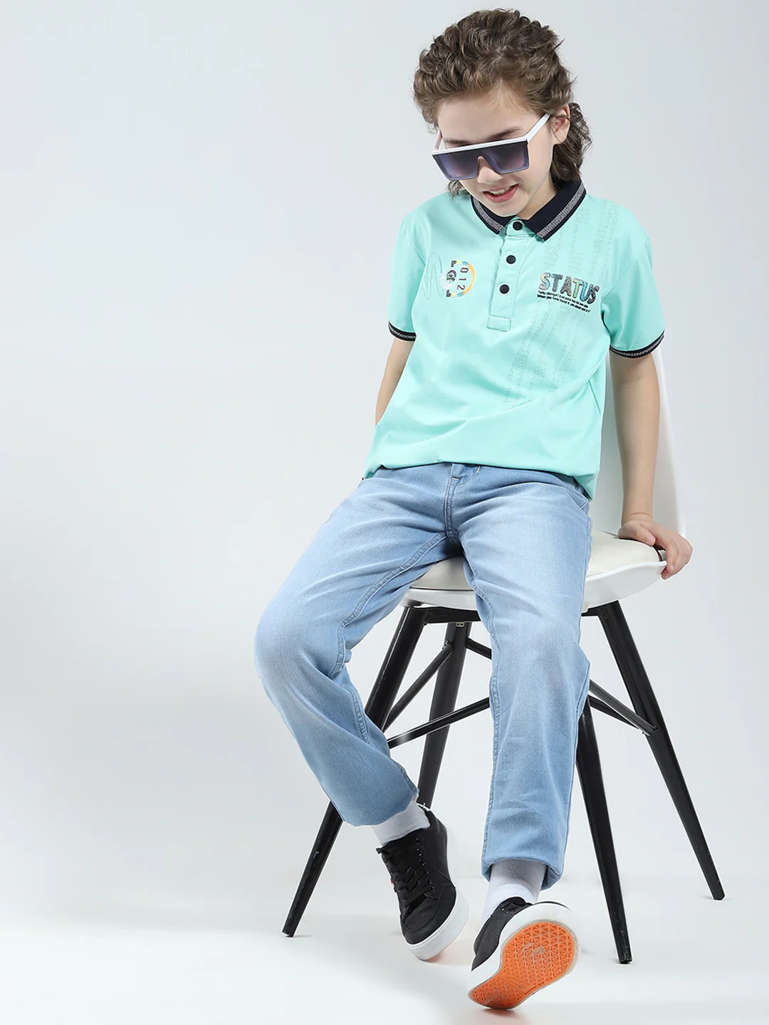 Boys Green Printed Collar Half Sleeve T-Shirt - Image 2