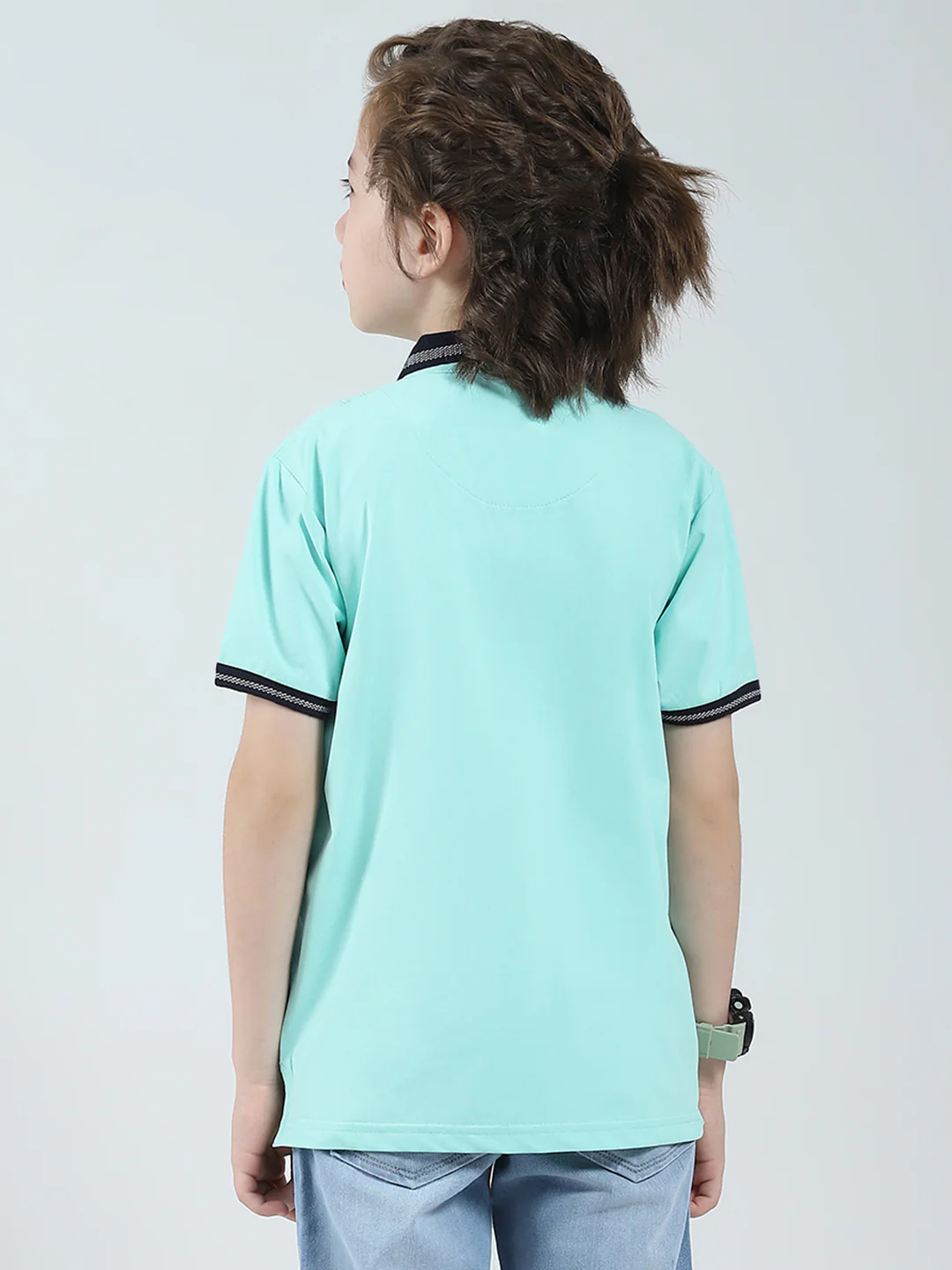 Boys Green Printed Collar Half Sleeve T-Shirt - Image 5