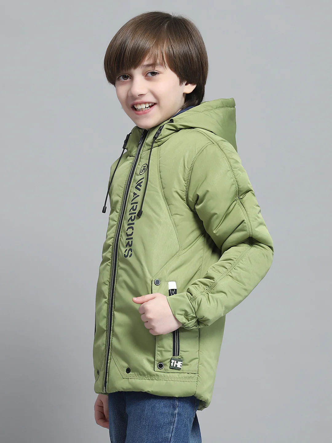 Boys Green Printed Hooded Full Sleeve Jacket - Image 3