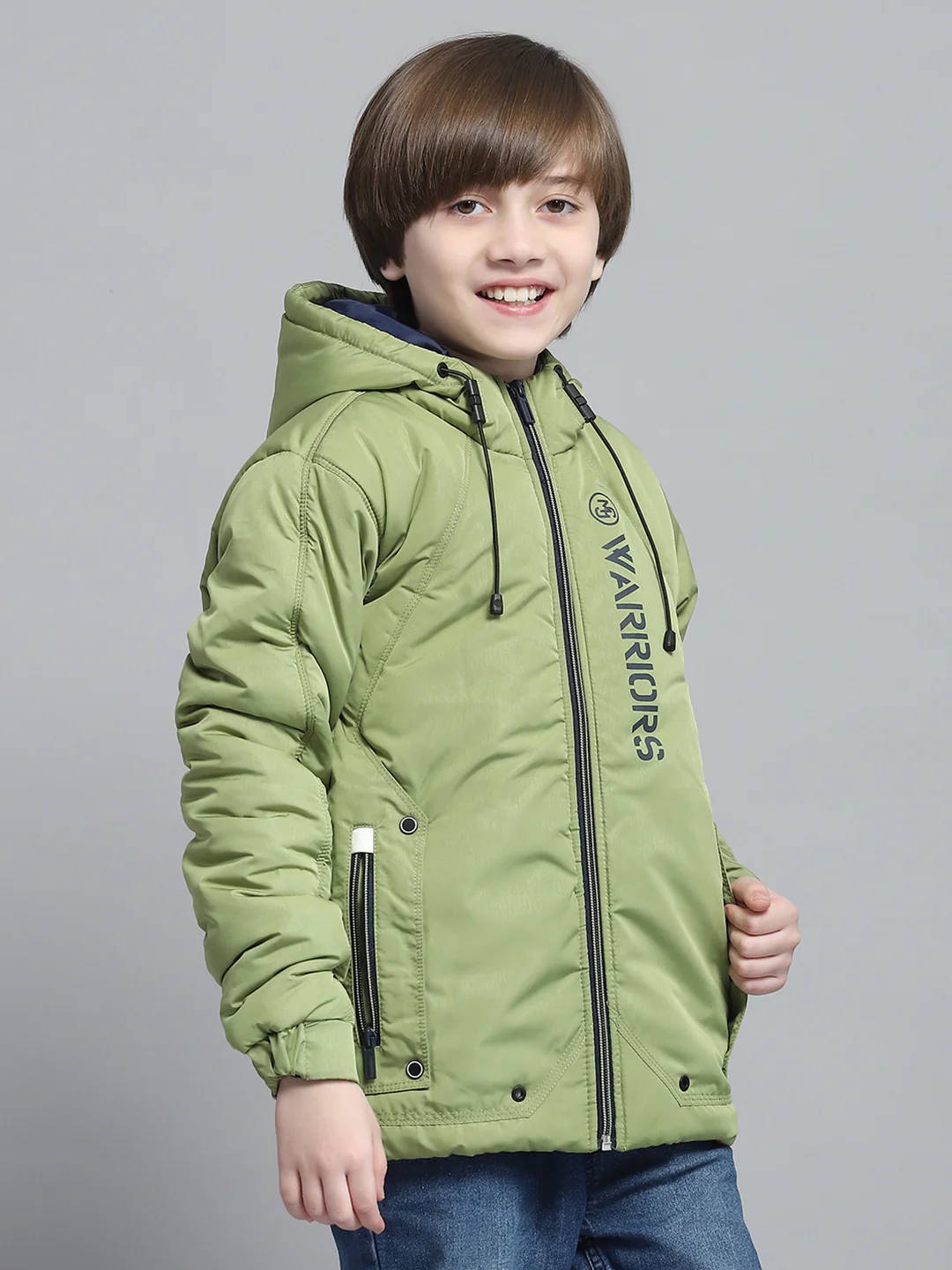 Boys Green Printed Hooded Full Sleeve Jacket - Image 4