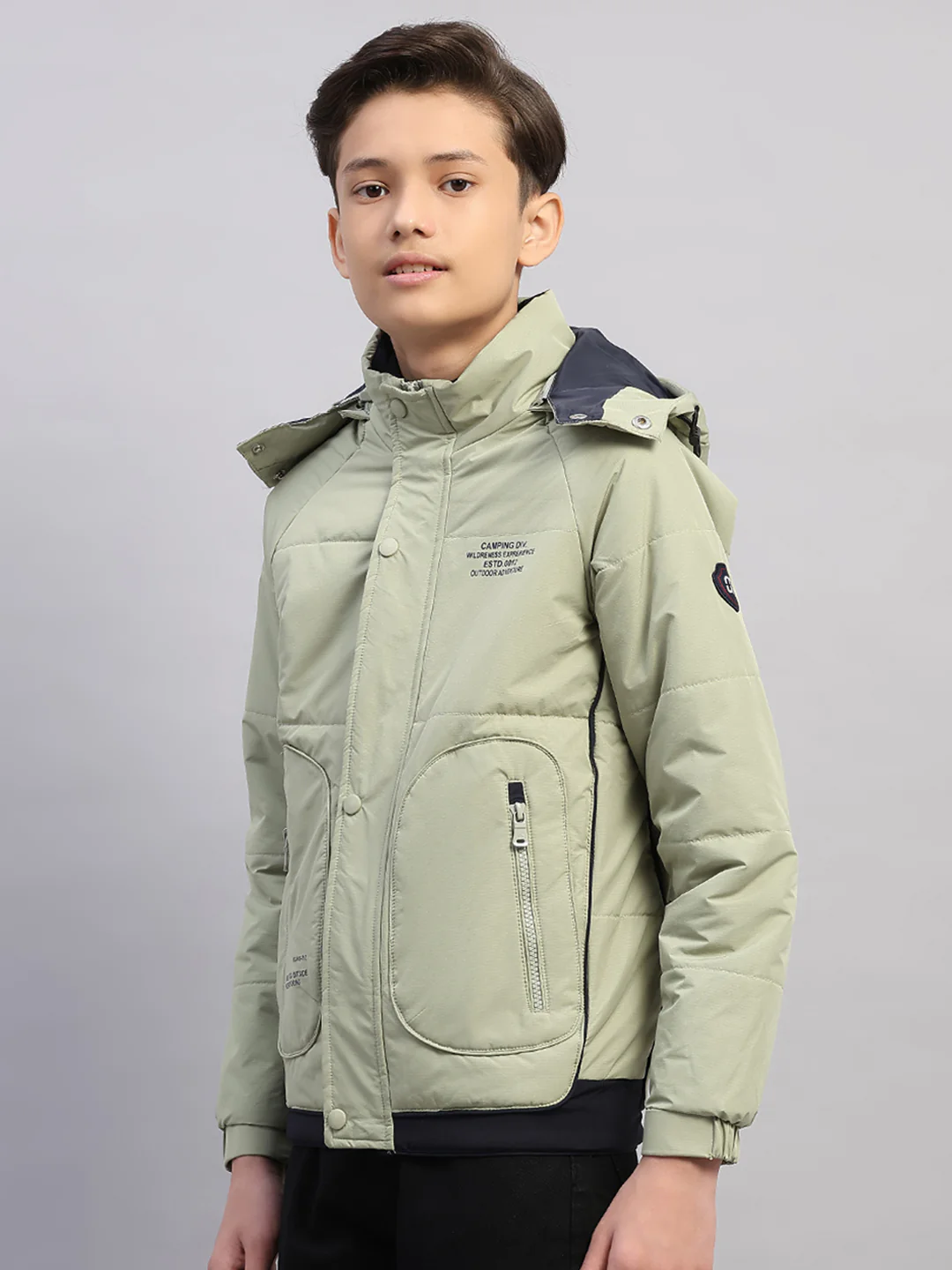 Boys Green Printed Hooded Full Sleeve Jacket - Image 3