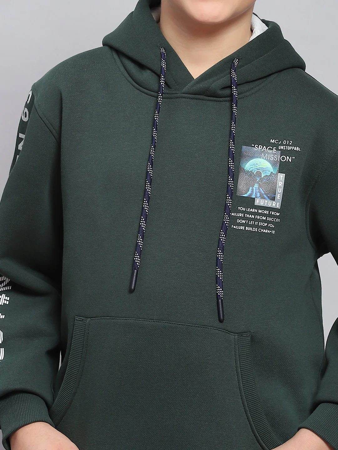 Boys Green Printed Hooded Full Sleeve Sweatshirt - Image 6