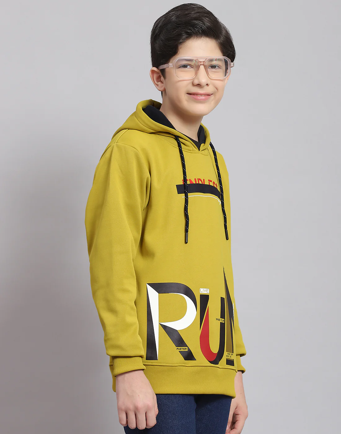 Boys Green Printed Hooded Full Sleeve Sweatshirt - Image 4