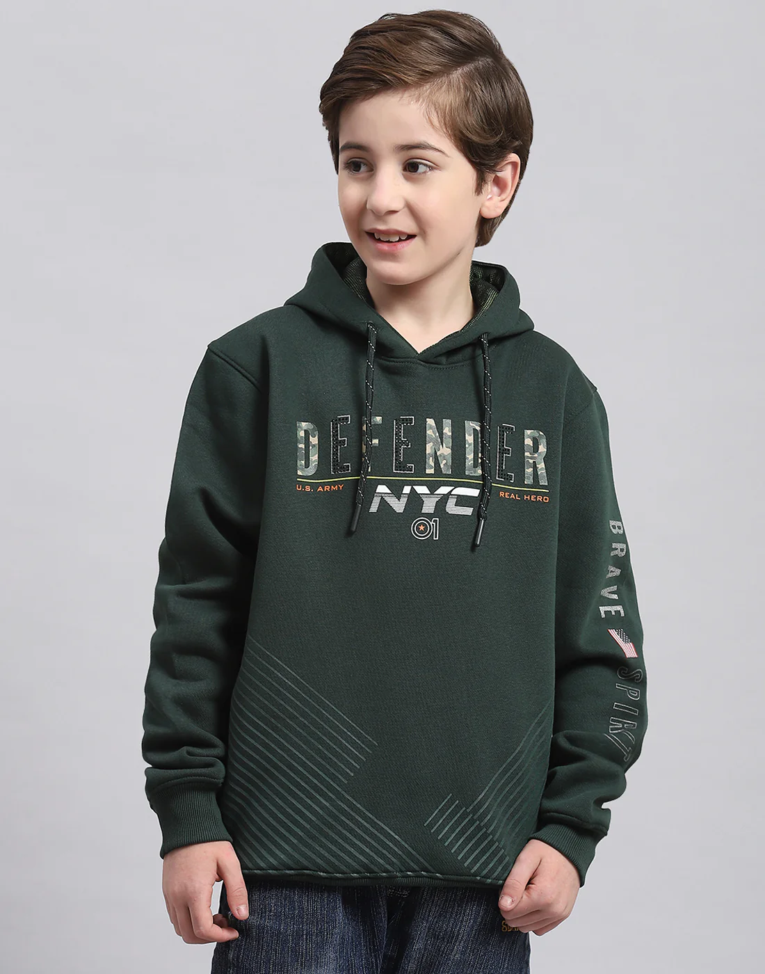 Boys Green Printed Hooded Full Sleeve Sweatshirt - Image 2