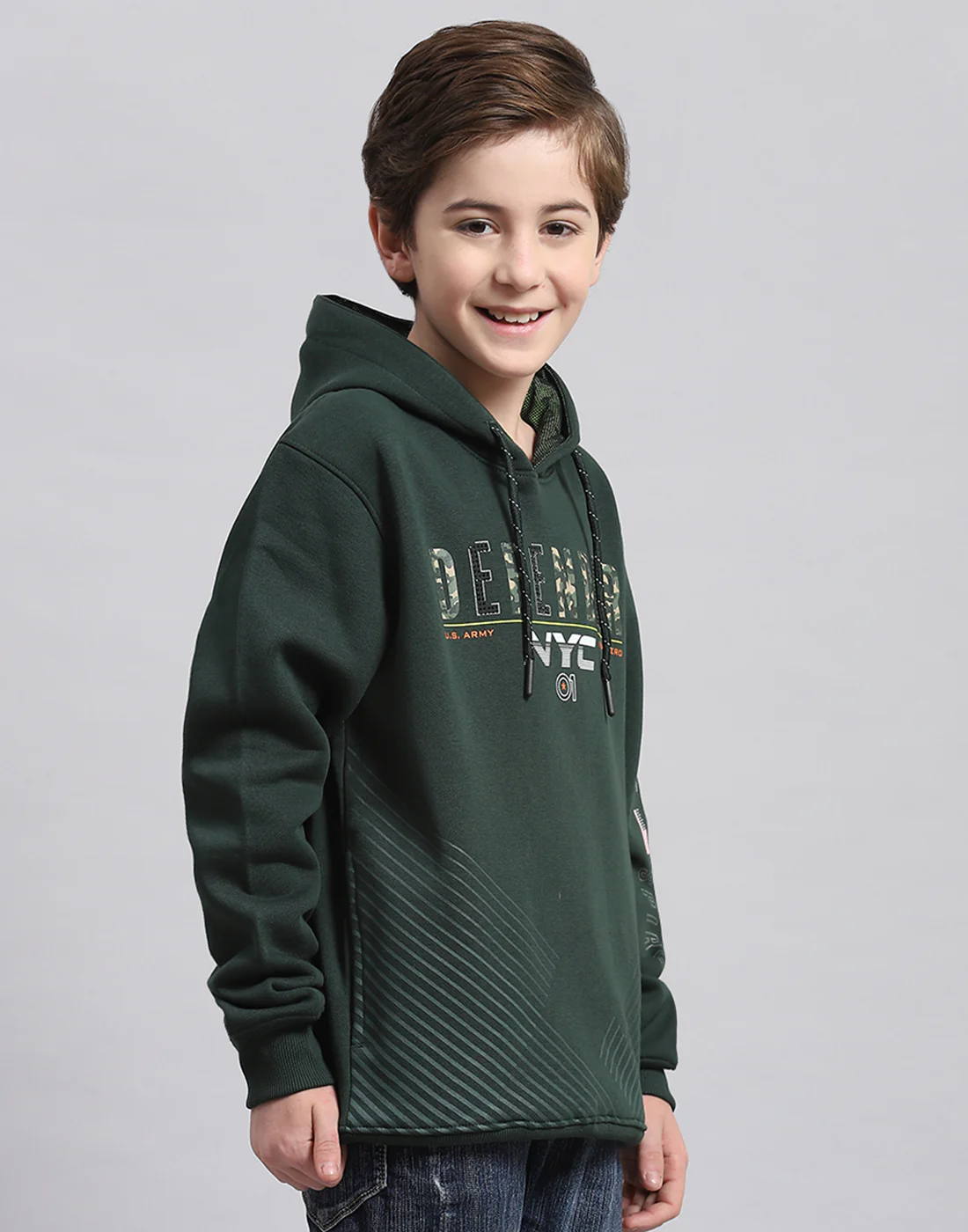 Boys Green Printed Hooded Full Sleeve Sweatshirt - Image 4