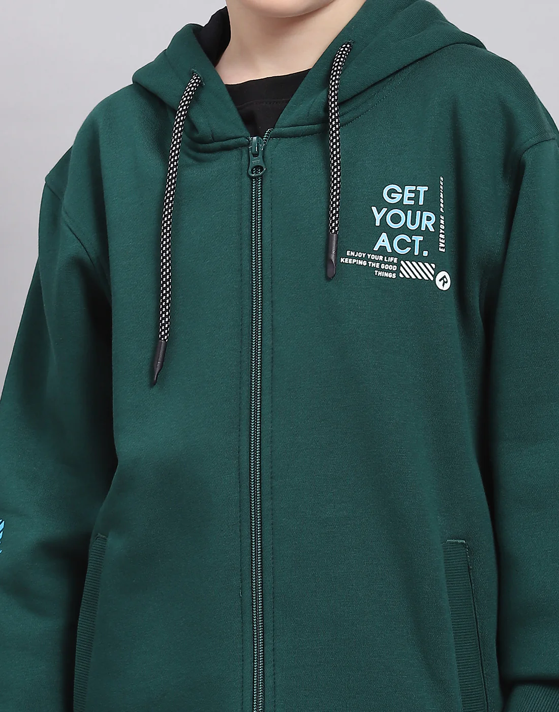 Boys Green Printed Hooded Full Sleeve Sweatshirt - Image 6