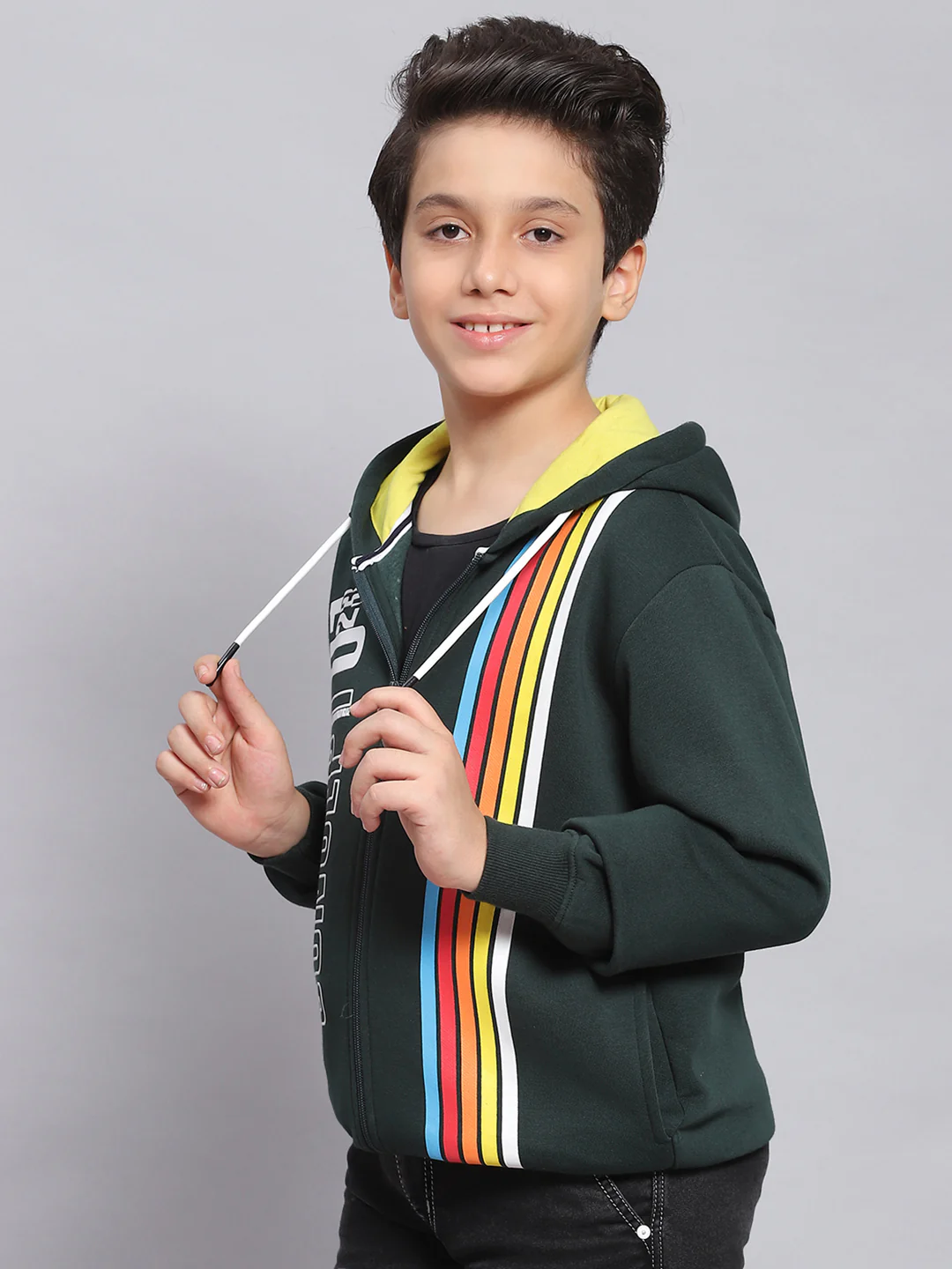 Boys Green Printed Hooded Full Sleeve Sweatshirt - Image 3