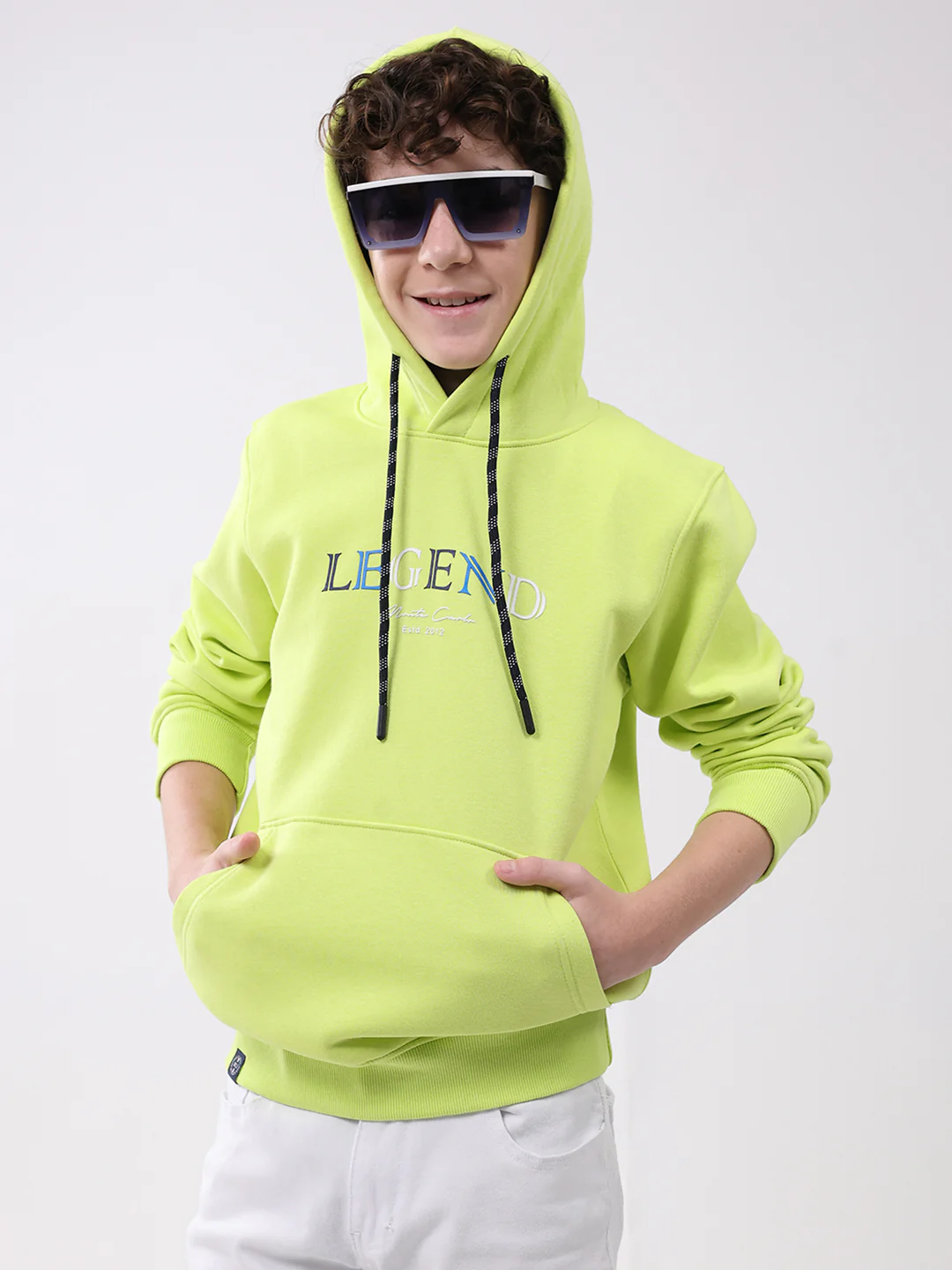 Boys Green Printed Hooded Full Sleeve Sweatshirt - Image 7