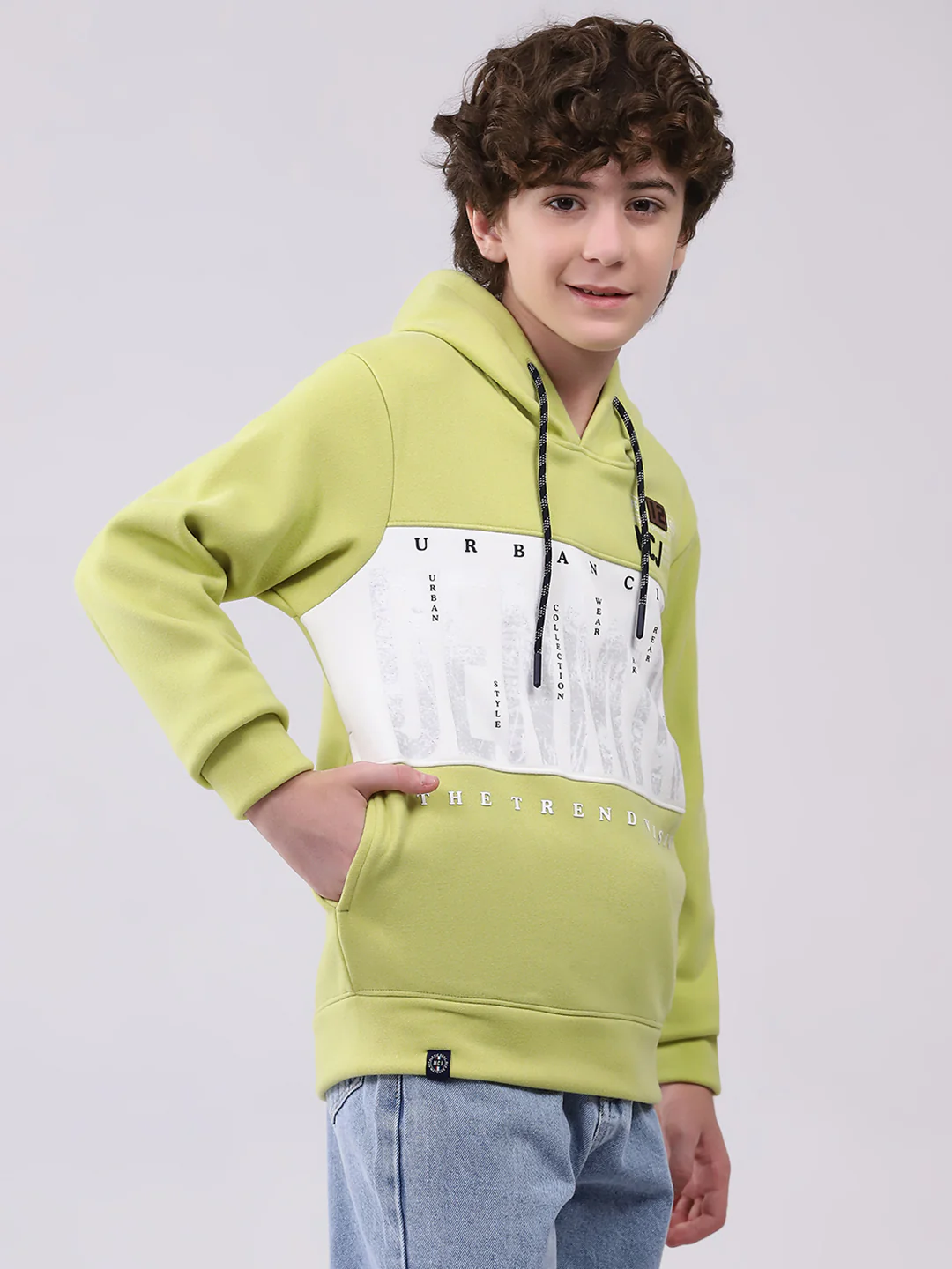 Boys Green Printed Hooded Full Sleeve Sweatshirt - Image 4