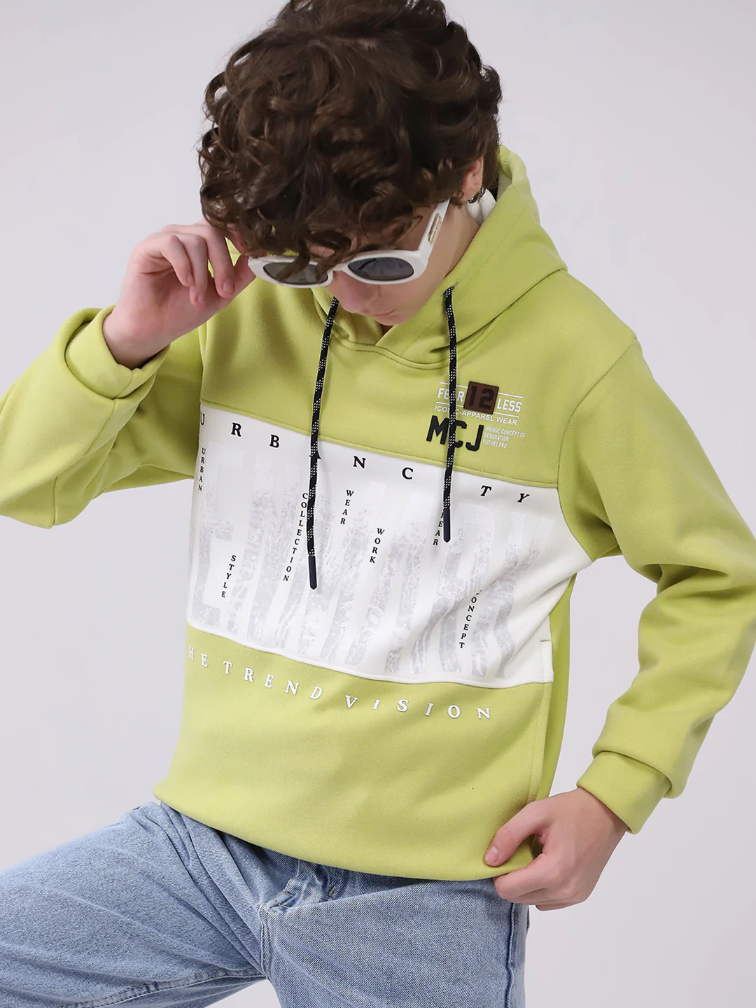 Boys Green Printed Hooded Full Sleeve Sweatshirt - Image 6