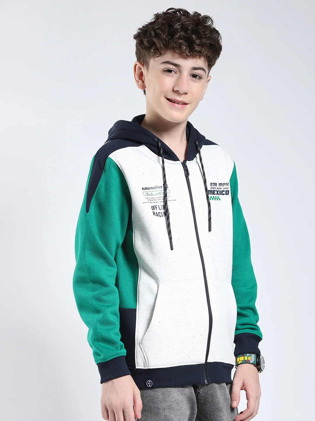 Boys Green Printed Hooded Full Sleeve Sweatshirt - Image 4