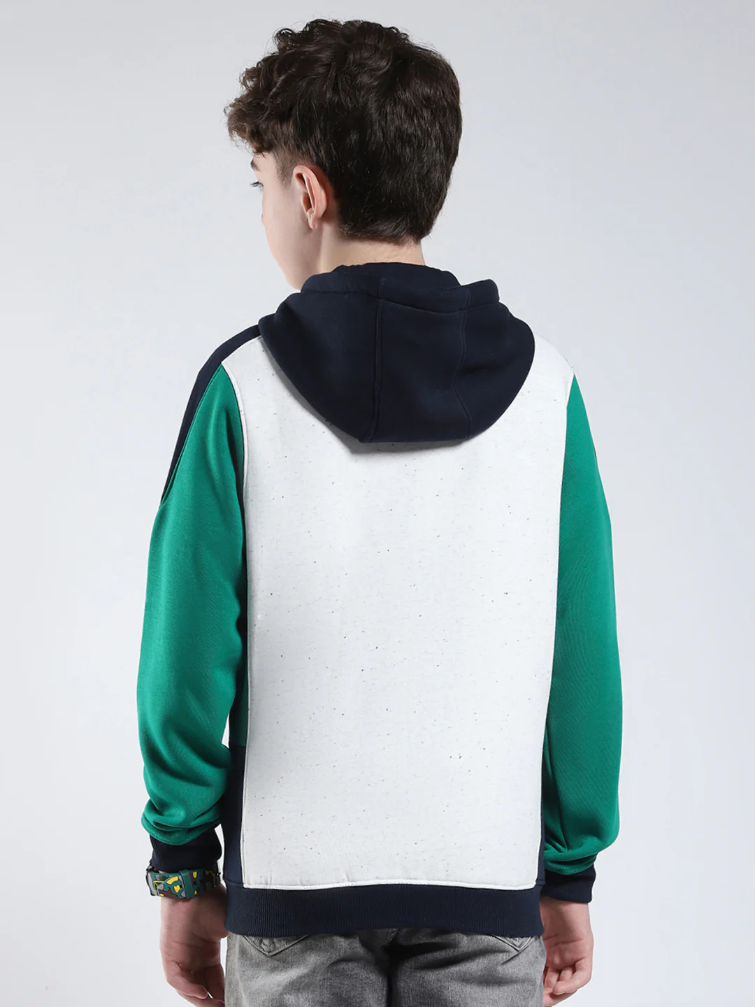 Boys Green Printed Hooded Full Sleeve Sweatshirt - Image 5