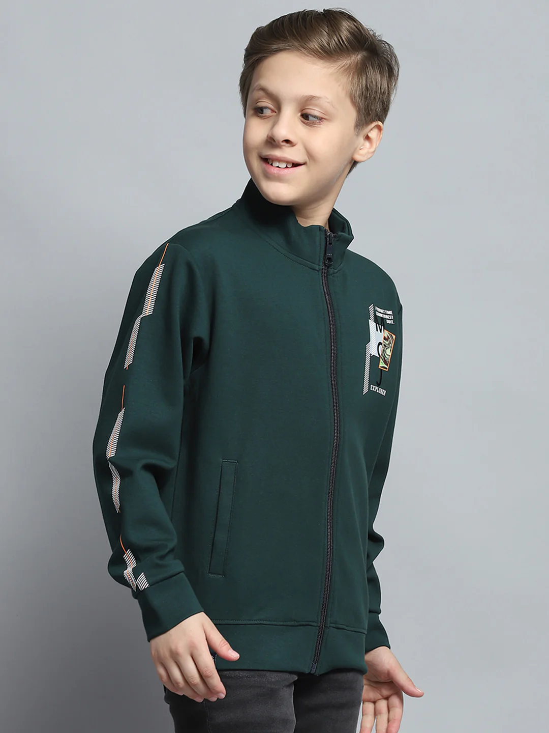 Boys Green Printed Mock Neck Full Sleeve Sweatshirt - Image 4
