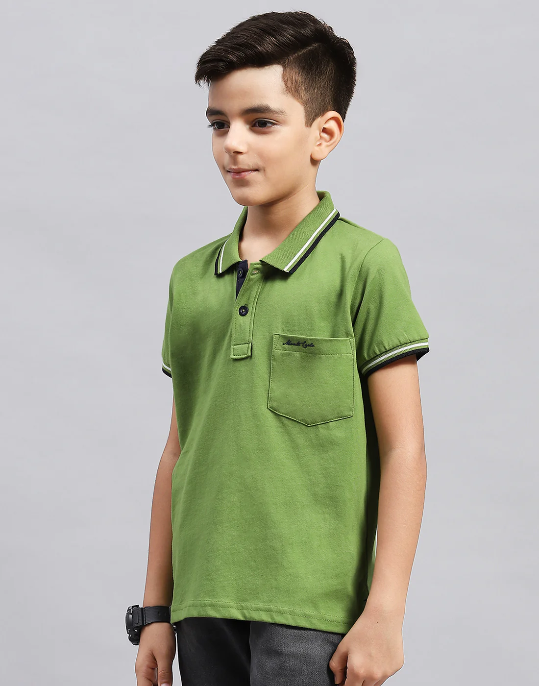 Boys Green Printed Polo Collar Half Sleeve T-Shirt - Image 3