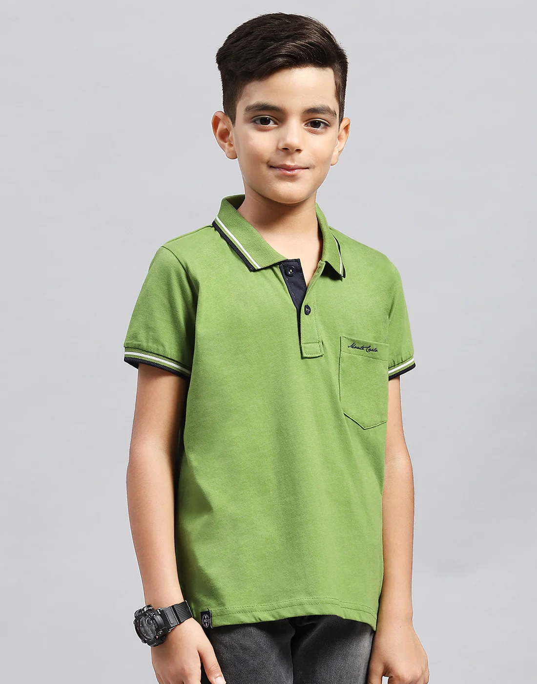 Boys Green Printed Polo Collar Half Sleeve T-Shirt - Image 4
