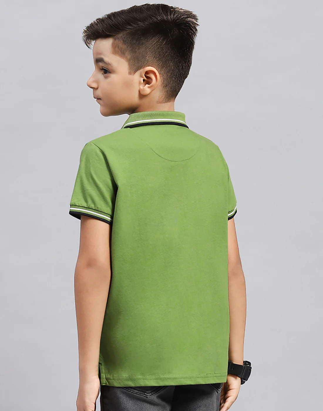 Boys Green Printed Polo Collar Half Sleeve T-Shirt - Image 5