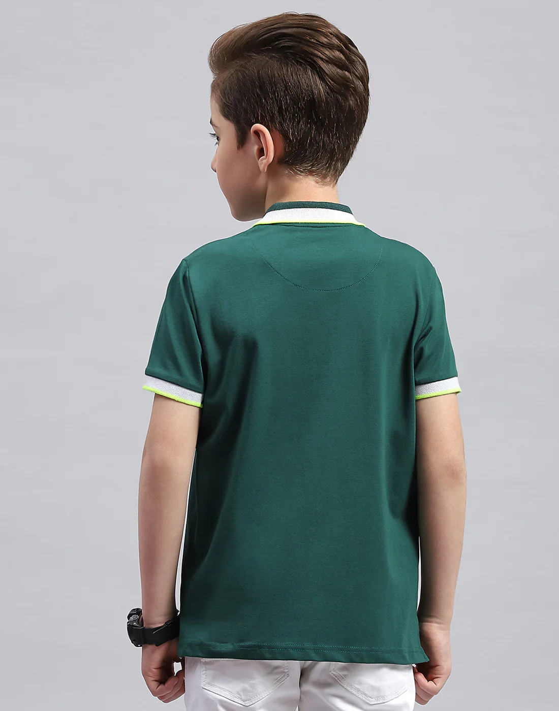 Boys Green Printed Polo Collar Half Sleeve T-Shirt - Image 5