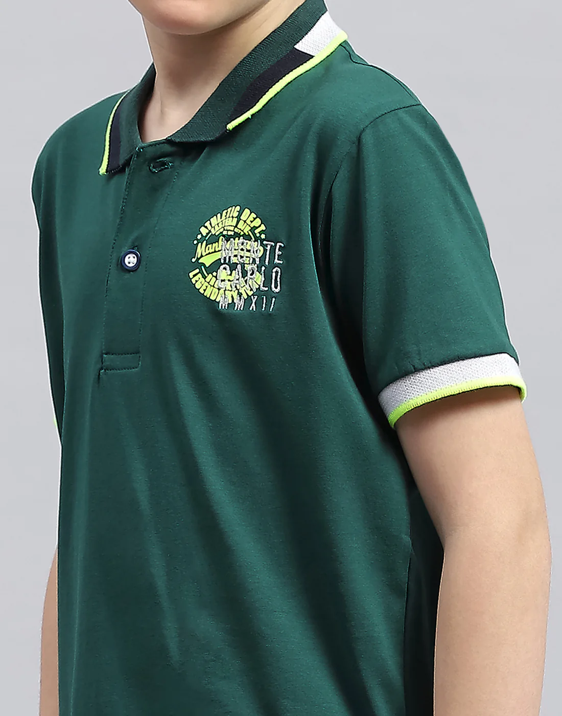 Boys Green Printed Polo Collar Half Sleeve T-Shirt - Image 7