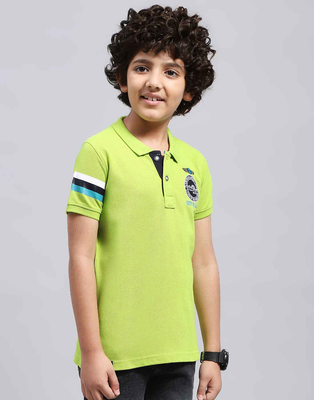 Boys Green Printed Polo Collar Half Sleeve T-Shirt - Image 4