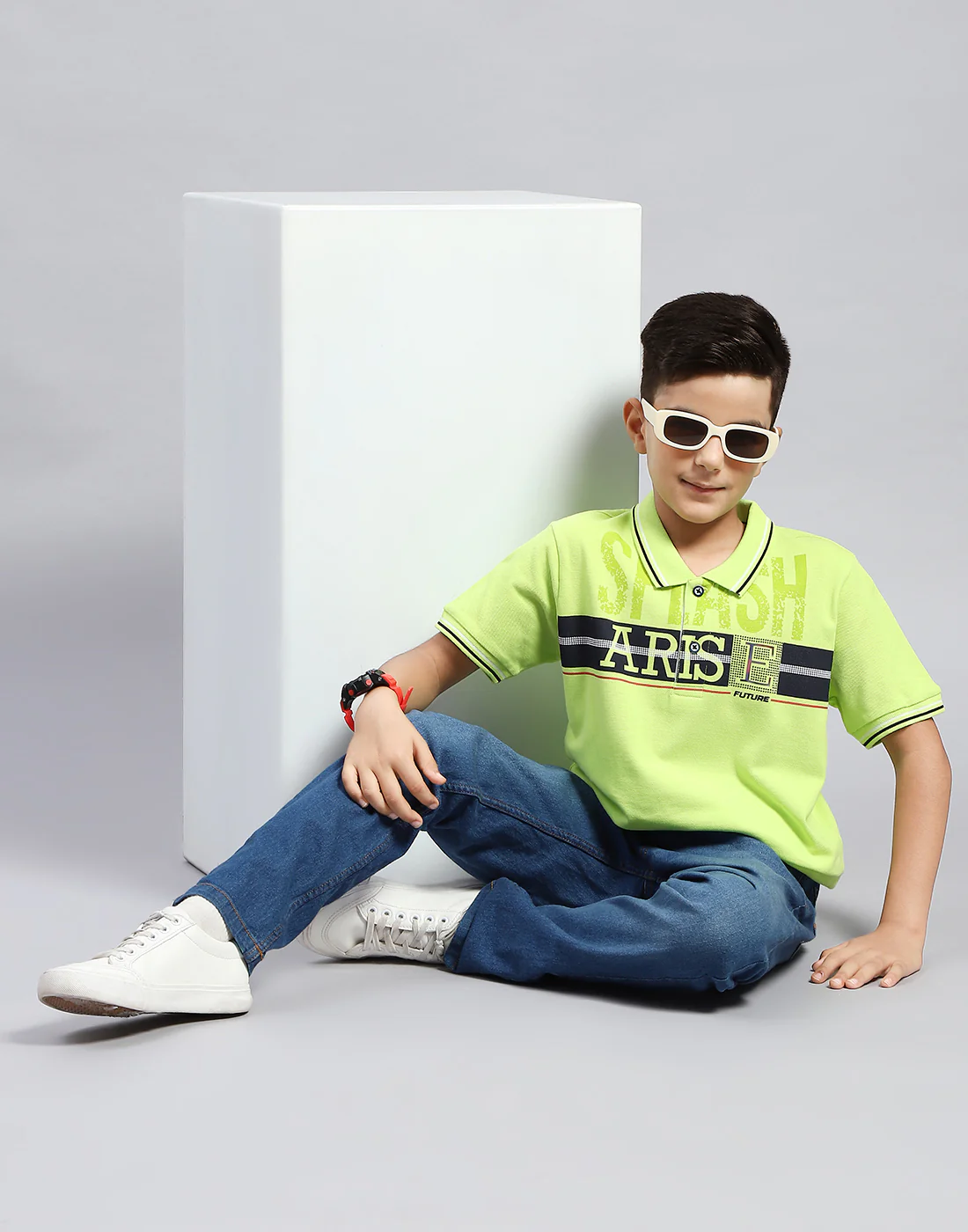 Boys Green Printed Polo Collar Half Sleeve T-Shirt - Image 2