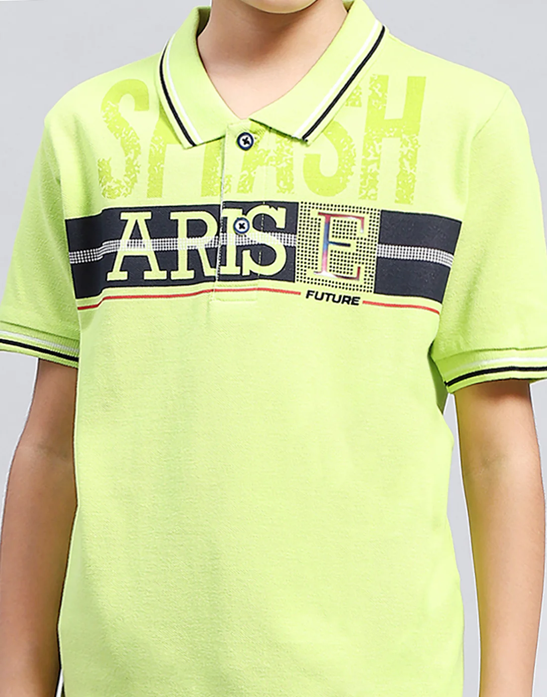 Boys Green Printed Polo Collar Half Sleeve T-Shirt - Image 7