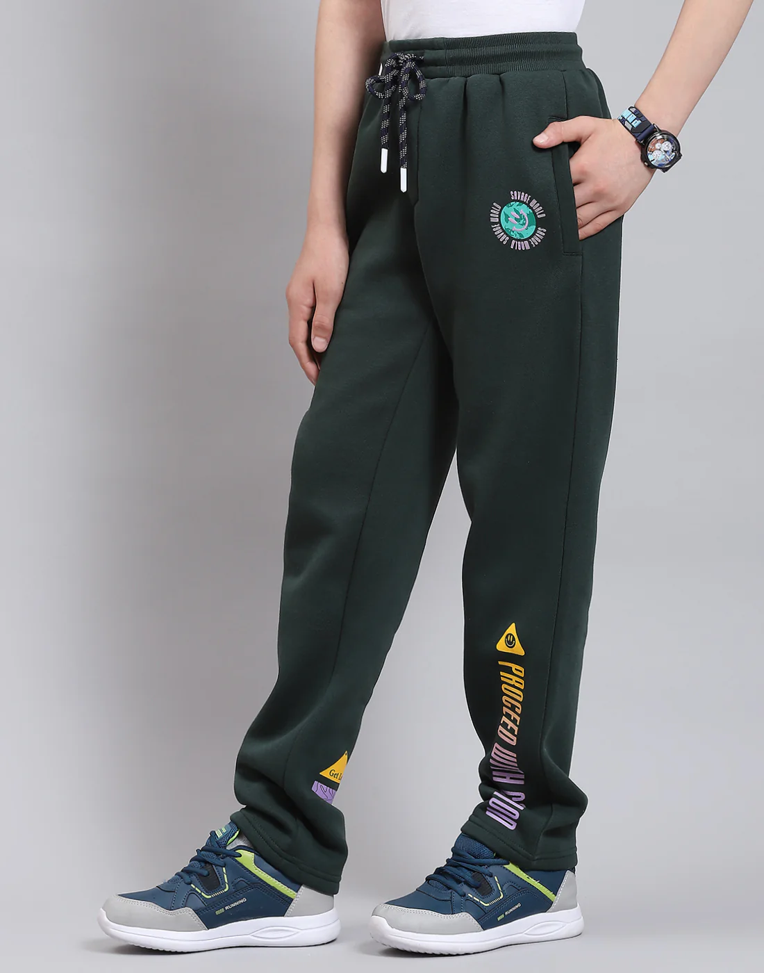 Boys Green Printed Regular Fit Lowers - Image 3
