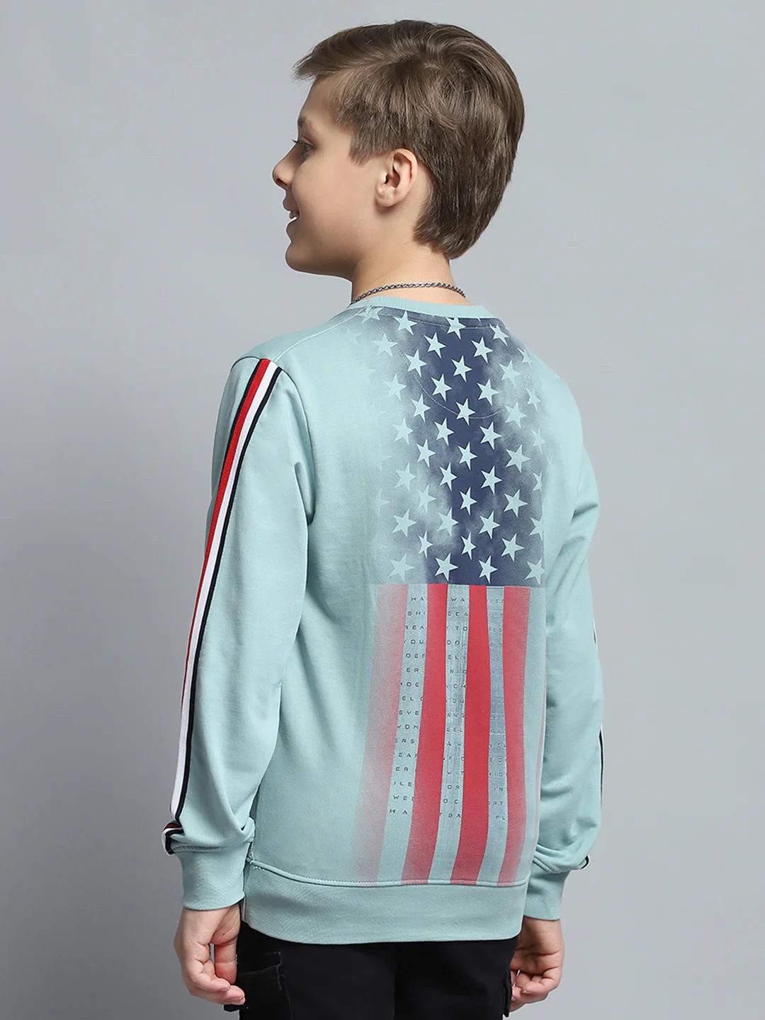 Boys Green Printed Round Neck Full Sleeve Sweatshirt - Image 5
