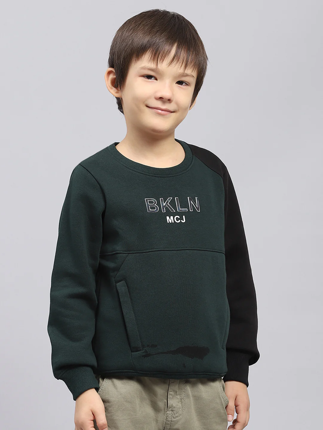Boys Green Printed Round Neck Full Sleeve Sweatshirt - Image 4