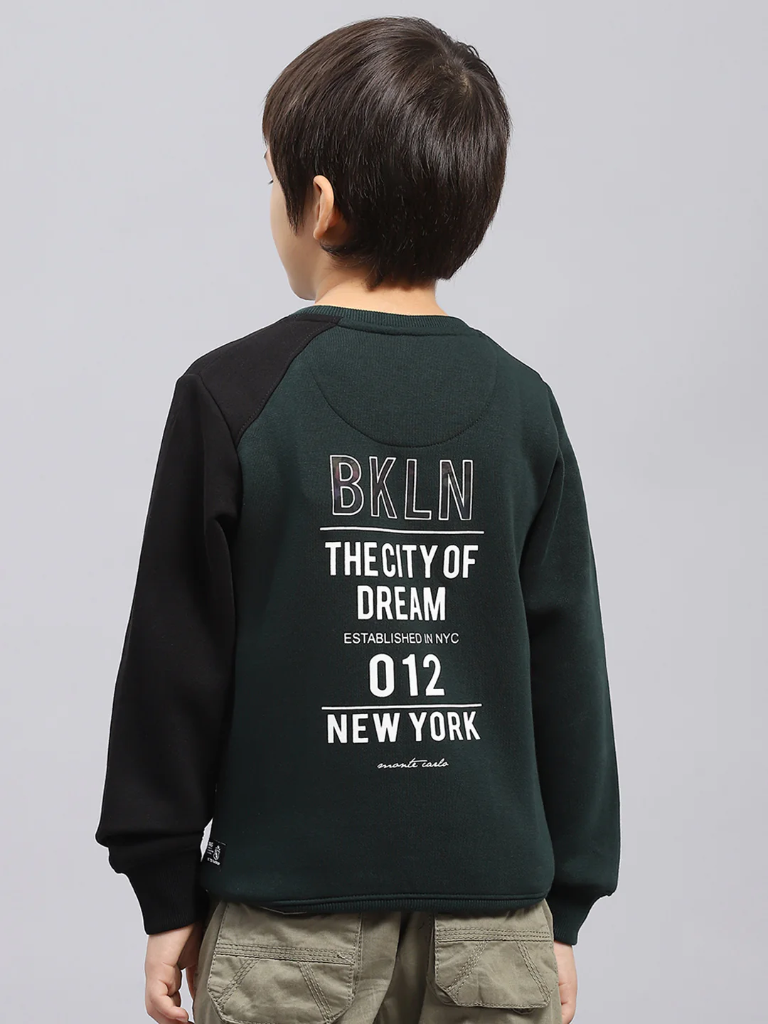 Boys Green Printed Round Neck Full Sleeve Sweatshirt - Image 5