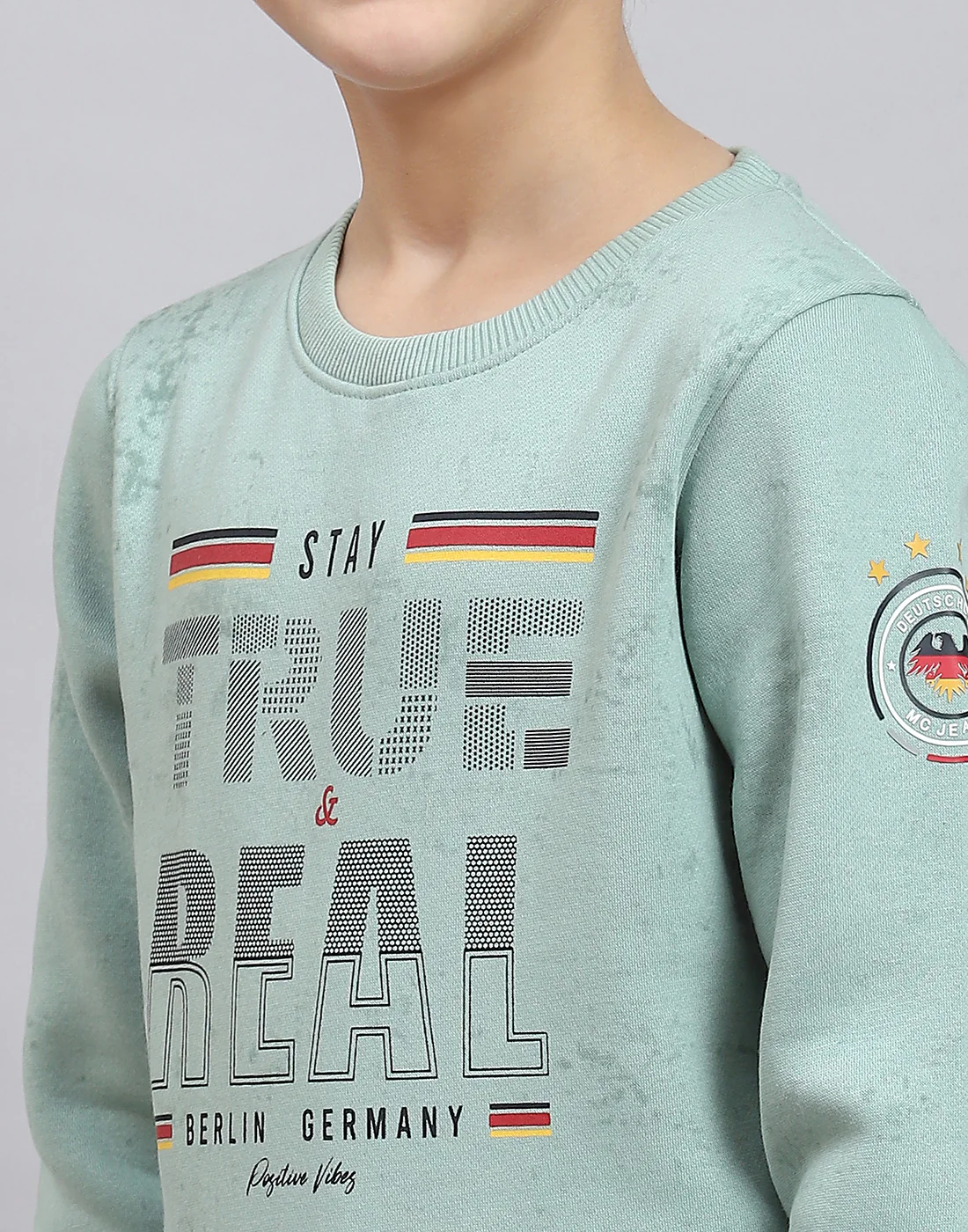 Boys Green Printed Round Neck Full Sleeve Sweatshirt - Image 7