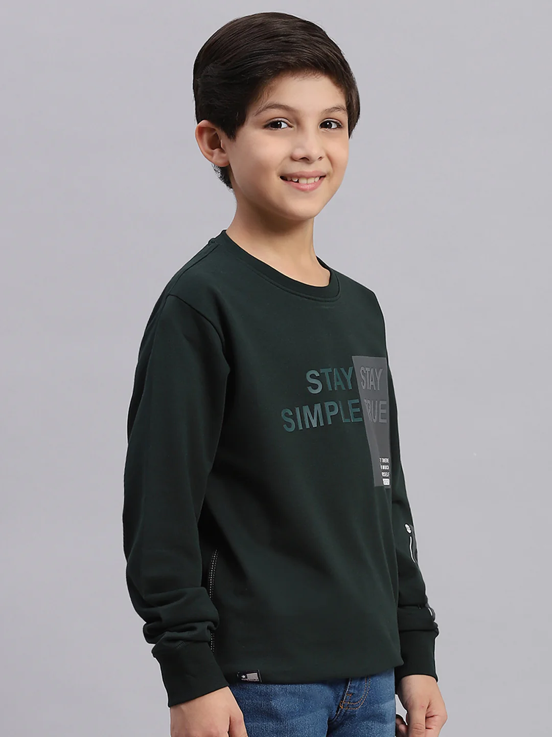 Boys Green Printed Round Neck Full Sleeve Sweatshirt - Image 6
