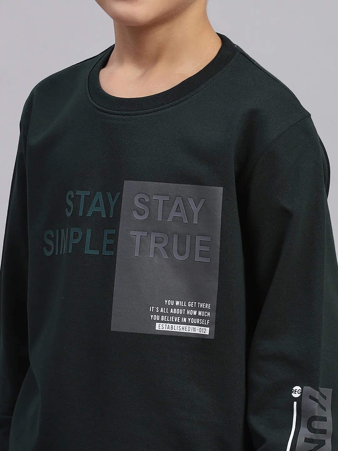 Boys Green Printed Round Neck Full Sleeve Sweatshirt - Image 7