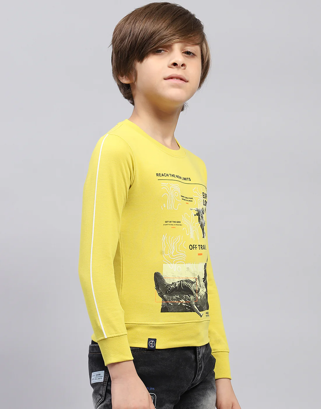 Boys Green Printed Round Neck Full Sleeve Sweatshirt - Image 4