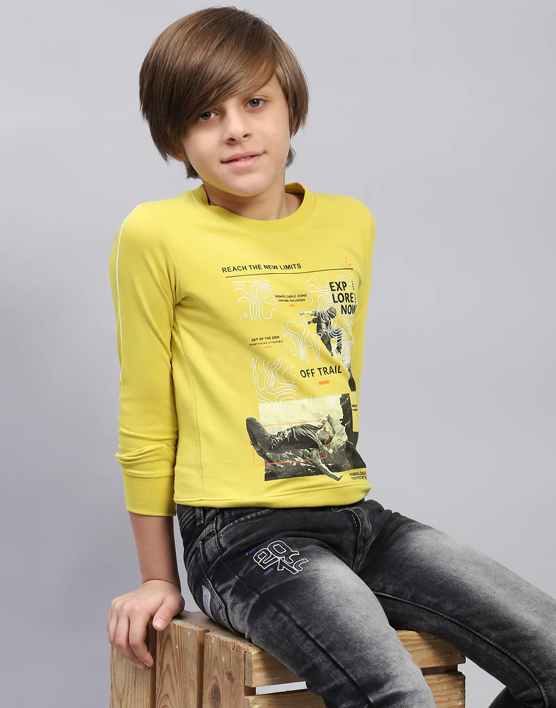 Boys Green Printed Round Neck Full Sleeve Sweatshirt - Image 6