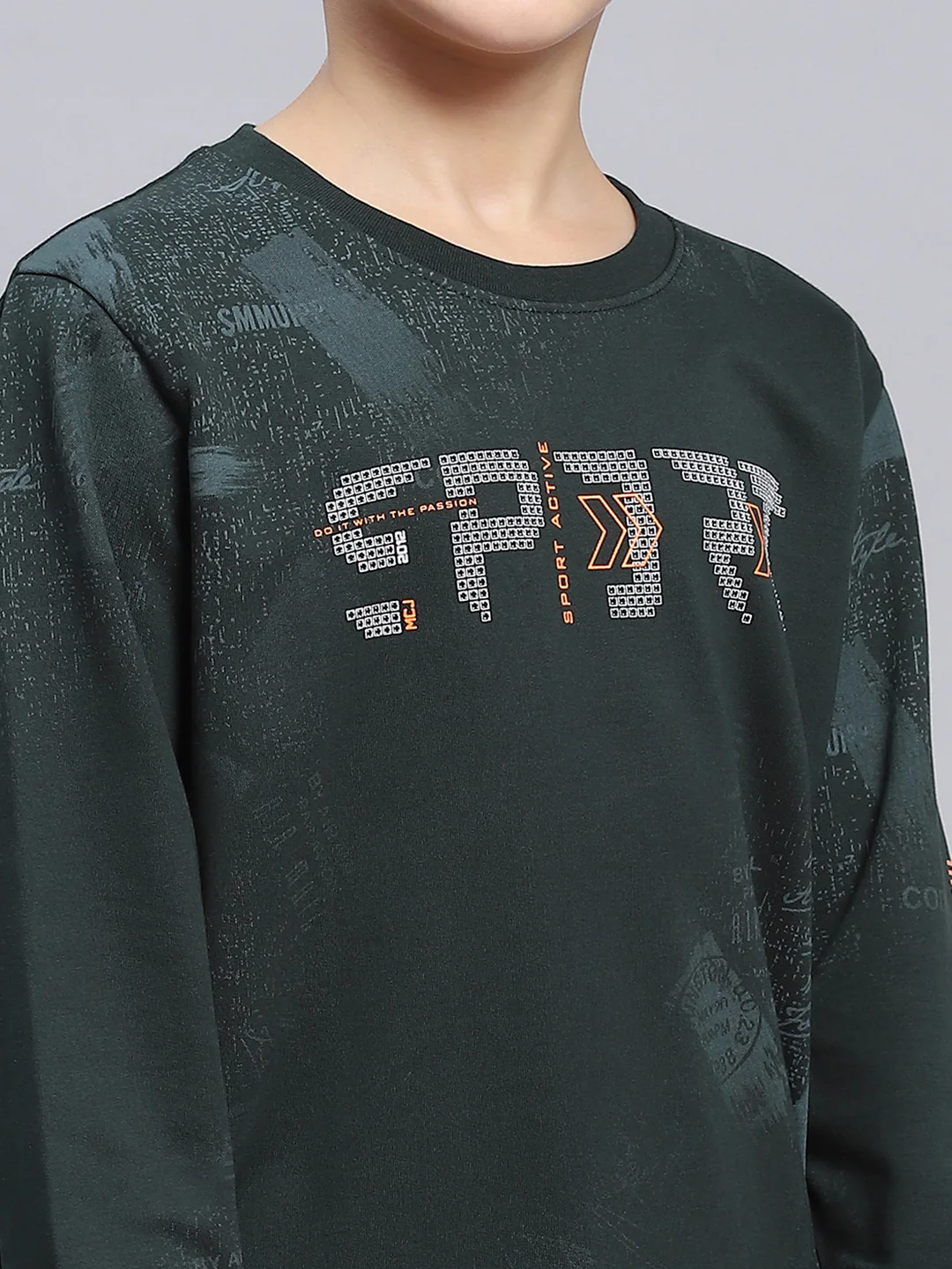 Boys Green Printed Round Neck Full Sleeve Sweatshirt - Image 6